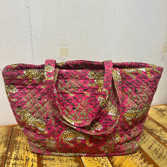 Pink Leopard Print Quilted weekend travel Tote Bag set of 3 printfresh bagheera - Picture 2 of 12